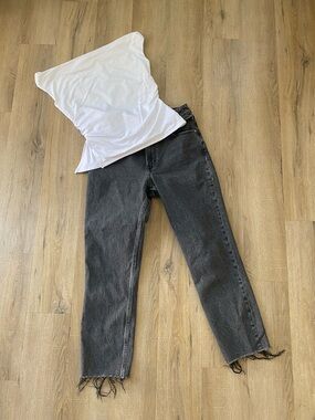 Abercrombie & Fitch White off the shoulder top has armholes -stretch Blend